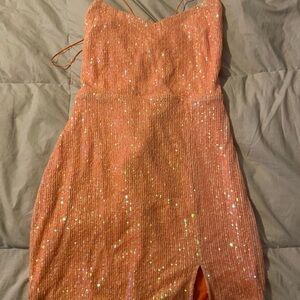 Elegant Coral Sequin Dress